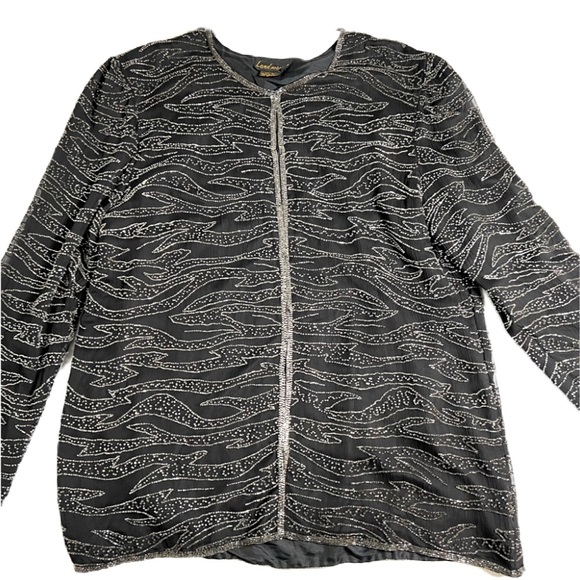 Landmark Vintage Elegant Silk Evening Jacket size L Black Beaded Sequins Regency - Picture 4 of 8